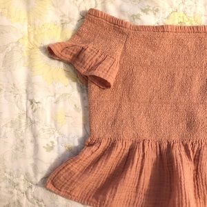 Mauve pink off the shoulder frilly crop top
